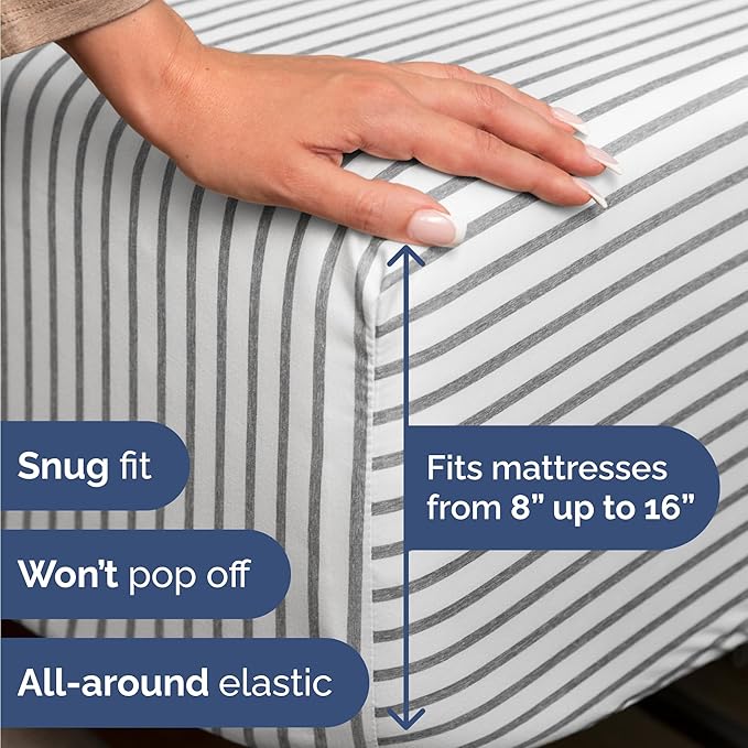 Twin 4 Piece Sheet Set - Cooling & Breathable Bed Sheets - Hotel Luxury Bed Sheets for Women, Men, Kids & Teens - Bedding w/Deep Pockets & Easy Fit - Soft & Wrinkle Free - Twin Grey Stripes Sheets