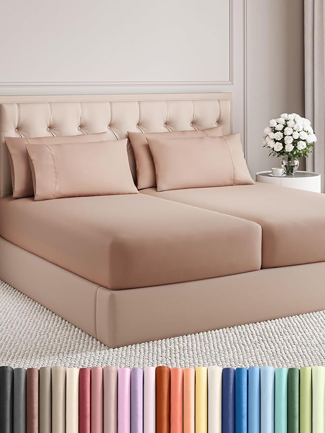 Split King 7 Piece Sheet Set - Cooling & Breathable Bed Sheets - Hotel Luxury Bed Sheets for Women, Men, Kids & Teens - Deep Pocket Bedding w/Easy Fit - Soft & Wrinkle Free - Split King Mauve Sheets
