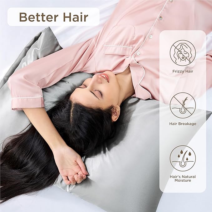 Bedsure Satin Pillowcase for Hair and Skin Queen - Silver Grey Silky Pillowcase 20x30 Inches - Set of 4 with Envelope Closure, Similar to Silk Pillow Cases, Gifts for Women Men