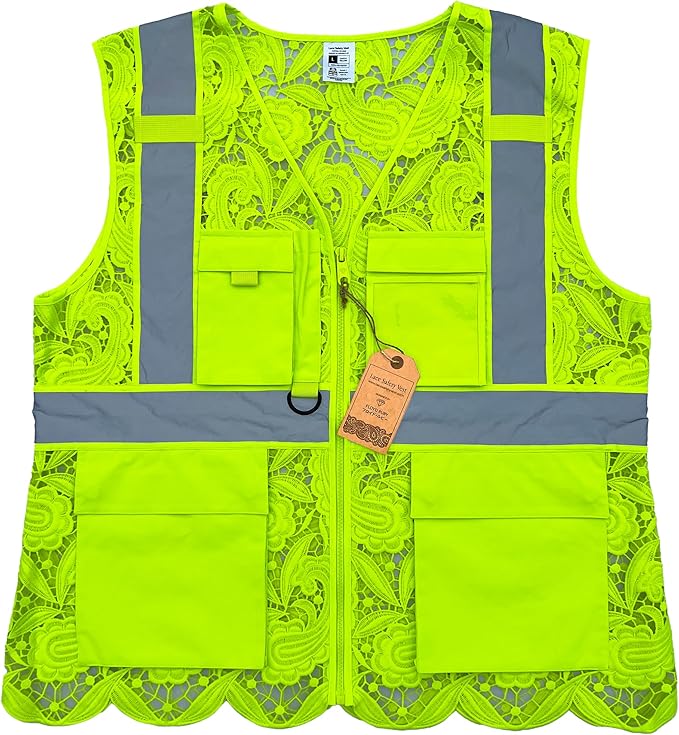 Lace-Mesh Safety Vest for Women & Men - Breathable, High Visibility Vest with Zipper & ANSI Class 2 Reflective Strips
