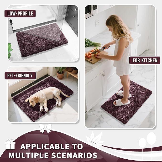 Yimobra Bathroom Rugs Sets 2 Piece, Soft Absorbent Bath Mat and U-Shaped Toilet Rug with Non Slip Backing, Luxury Shaggy Bath Mats for Bathroom, Machine Washable, 24"x17"+24"x20", Dark Purple