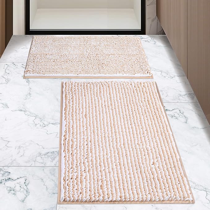 Ultra-Soft Bathroom Rug Set, 2-Piece – Absorbent, Non-Slip, Machine Washable Bath Mats for Bathroom, Shower, Sink, Kitchen （20" x 32" + 17" x 24"）