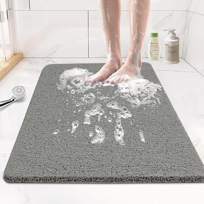 Joyhalo Shower Mat Bathtub Mat Non Slip, Bathmats Non Slip, Quick Drying Foot Scrubber Loofah Mats for Shower, Tub, Bathroom, Home, 17 * 24inch, Grey