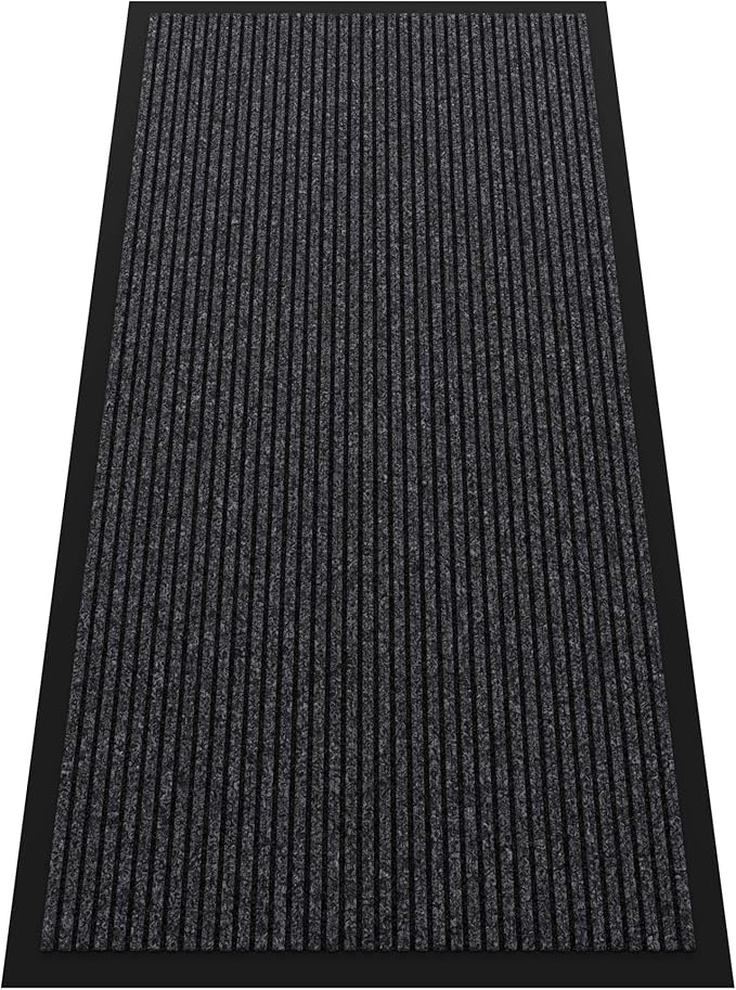 Indoor Outdoor Door Mat, 4’ x 2' Doormat for Entryway, Rubber Backing Non Slip Front Door Mat Outside Entrance, Super Absorbent Commercial Floor Mat for Home Office, Grey