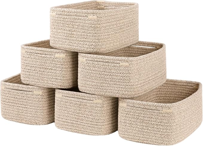 6 Pack Storage Baskets for Shelves, Small Baskets for Shelves, Cute Decorative Storage Bins, Organizer Basket for Gifts Empty, 11.8''Lx7.8''Wx4.7''H-Brown