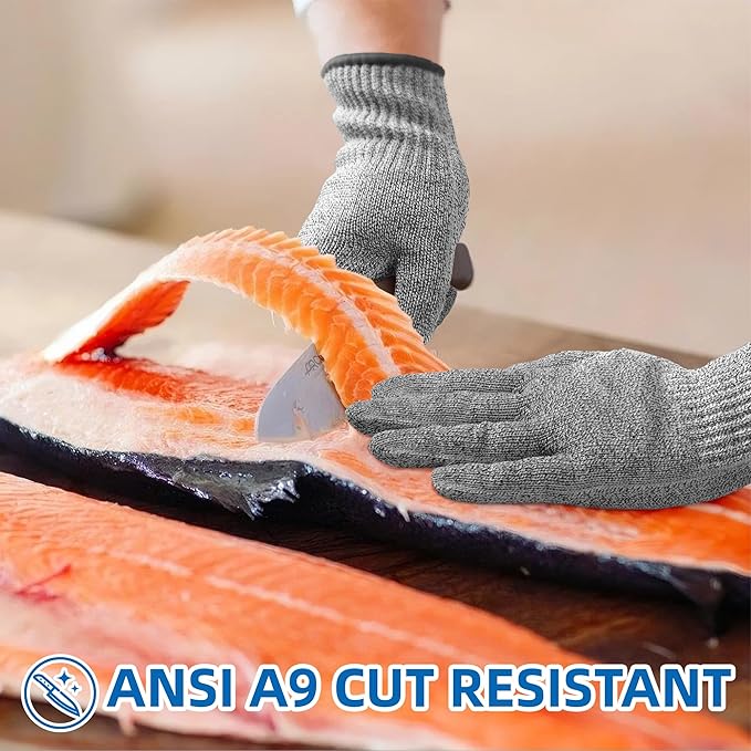 Schwer 2 Pairs ANSI A9 Cut Resistant Gloves, Food Grade Reliable Cutting Gloves, Mandoline Gloves for Kitchen Meat Cutting, Oyster Shucking, Fish Fillet Processing, Non-PFAS, PR1501-G, XL
