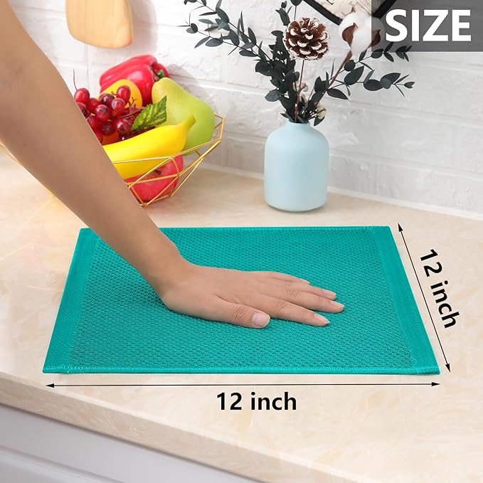 Homaxy 100% Cotton Waffle Weave Kitchen Dish Cloths, Ultra Soft Absorbent Quick Drying Dish Towels, 12 x 12 Inches, 8-Pack, Teal