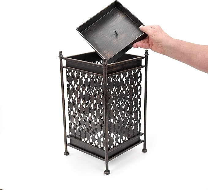 Dualplex Super Quality Umbrella Stand Umbrella Holder Antique Look Metal Entry Hallway Décor Square w/Removable Drip Tray Home Office Rack Holds Umbrellas Canes Walking Sticks Gift Idea 16" Tall