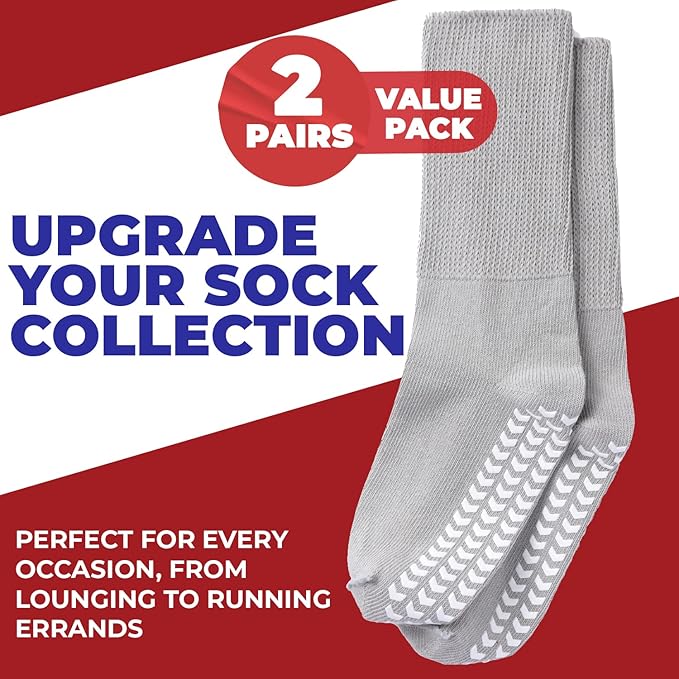 FORTIVO 2 Pairs Extra Wide Socks For Swollen Feet, Non-Slip Hospital and Diabetic Socks for Men and Women