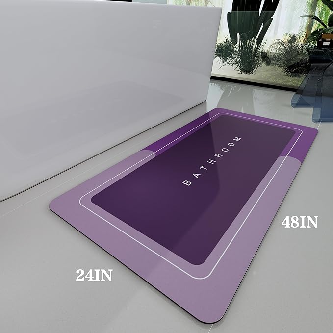 Bath Mat, Bathroom Mat Rugs Super Absorbent Shower Mats Non Slip Quick Dry Thin Rubber Mats for Bathroom Floor Fit Under Door, Shower Rug for Bathtub, Shower, Purple