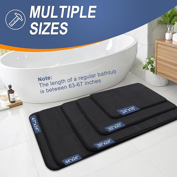 OLANLY Thick Memory Foam Bath Mat Rug 47x24, Extra Soft Absorbent Bathroom Rug, Quick Dry Bath Mats, Non-Slip, Machine Washable Carpet for Bathroom, Tub and Shower, Home Decor Accessories, Black