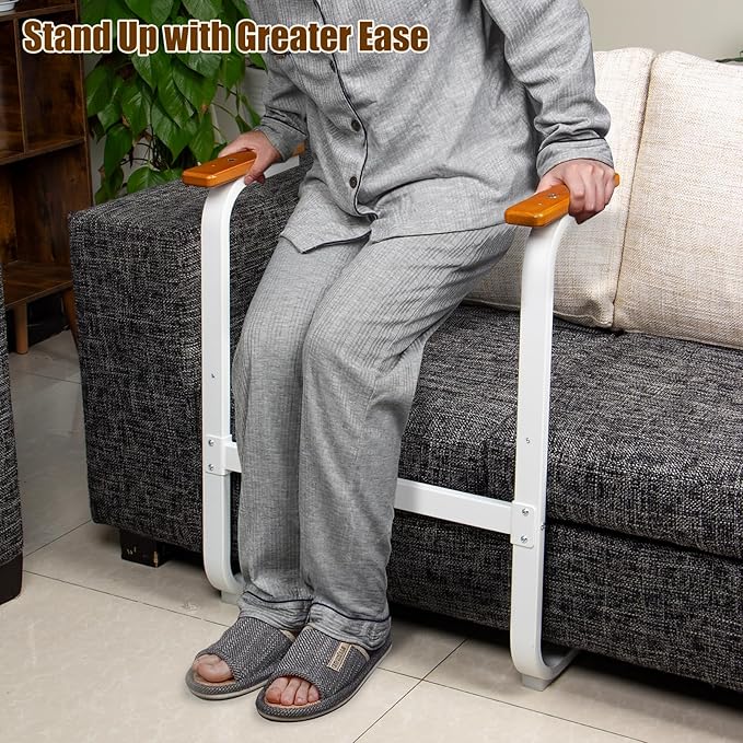 Couch Stand Assist with Detachable Tray - Chair Lift Assist Devices for Seniors, Multifunctional Sitting and Standing Aid with Real Wood Handle, Heavy-Duty Square Metal Frame