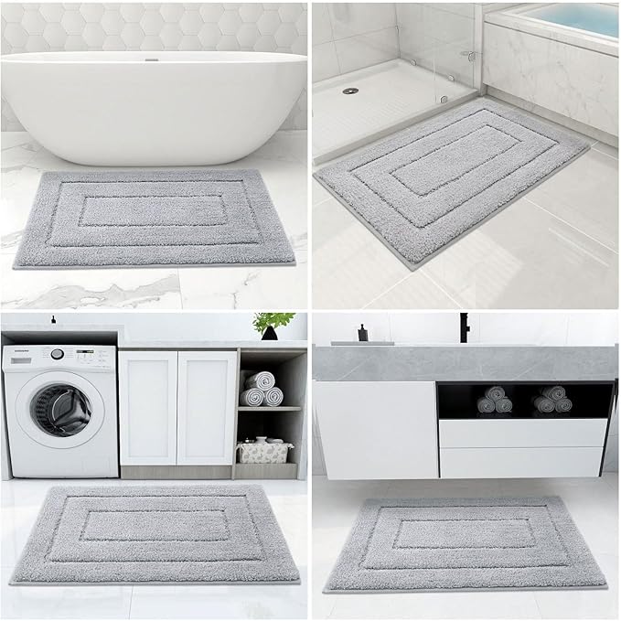 Buganda Bathroom Rugs, 36" x 24", Soft and Absorbent Microfiber Bath Rugs, Non-Slip Shaggy Shower Carpet, Machine Wash Dry Bath Mats for Bathroom Floor, Tub and Shower, Grey