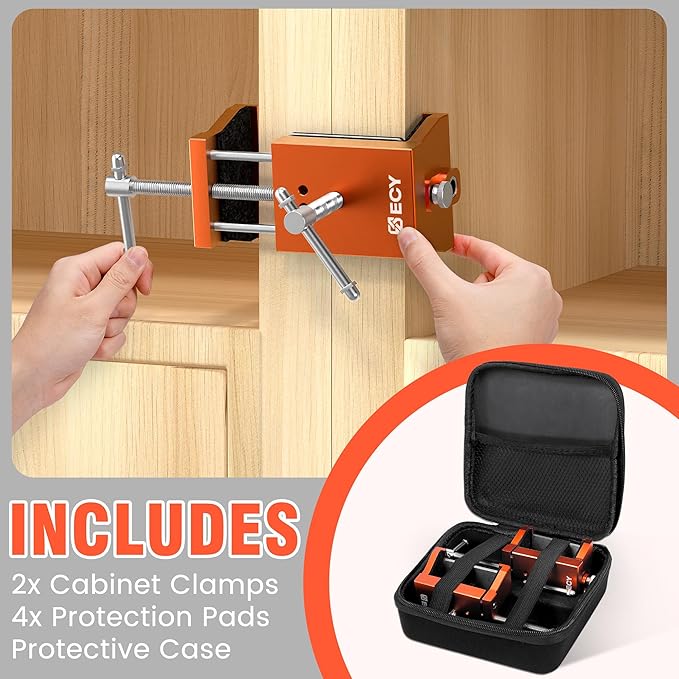 ECY Cabinet Clamps 2 Pack - Cabinet Face Frame Alignment Tool，Anodized Aluminum Alloy, Professional Installation Clamps for Woodworking & DIY Projects