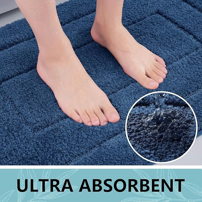 Buganda Bathroom Rugs, 44" x 24", Soft and Absorbent Microfiber Bath Rugs, Non-Slip Shaggy Shower Carpet, Machine Wash Dry Bath Mats for Bathroom Floor, Tub and Shower, Navy