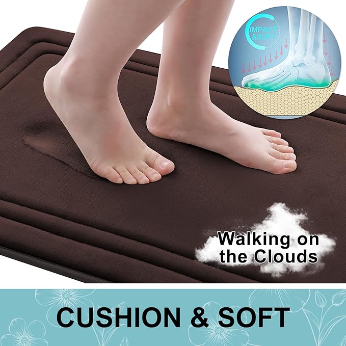 Grandaily Memory Foam Bath Mat Rug 59x34, Ultra Soft, Non-Slip and Absorbent Bathroom Rugs, Machine Wash Dry, Comfortable Bath Carpet for Bathroom Floor, Tub and Shower, Brown