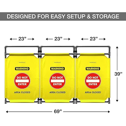 Essentially Yours "Do Not Enter Foldable Safety Barricade | High Visibility Yellow 3 Foot Portable Safety Barrier with Heavy Duty PVC Frame