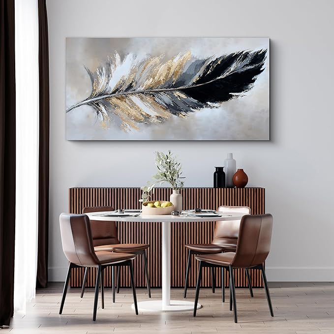 YISXINOAG Canvas Art Wall Decor Modern Abstract Wall Decor Canvas Wall Art for Bedroom Home Artwork Prints Modern Home Decorations Black and Gold Minimalist Feather Abstract Art Size 20"X40"