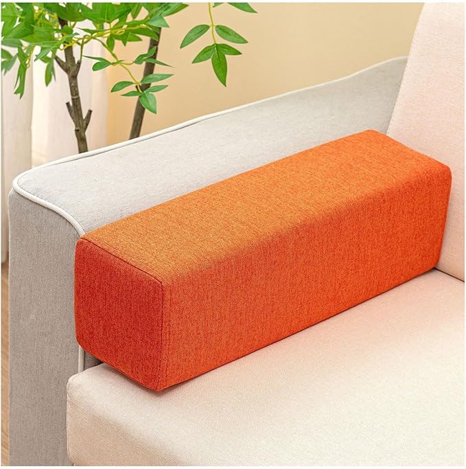 Couch Arm Rest Pillow, High Density Foam Armrest Cushion Removable Pillowcase Washable Elbow Support, Thicken High Density Foam Pad for Recliner Sofa, Bed, Armchair(Orange,35.4X5.9X5.9in)