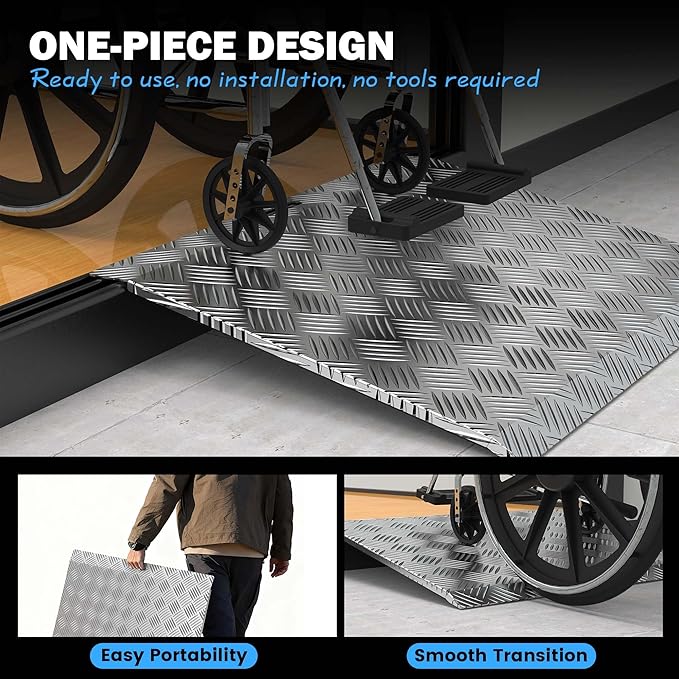 Aluminum Threshold Ramps for Doorways, 31" L x 25.4" W, Wider Platform Anti-Slip Portable Ramps for Wheelchairs, Door Threshold Ramp for Wheelchair, Scooter, Strollers, Cart, Walkers, Pets