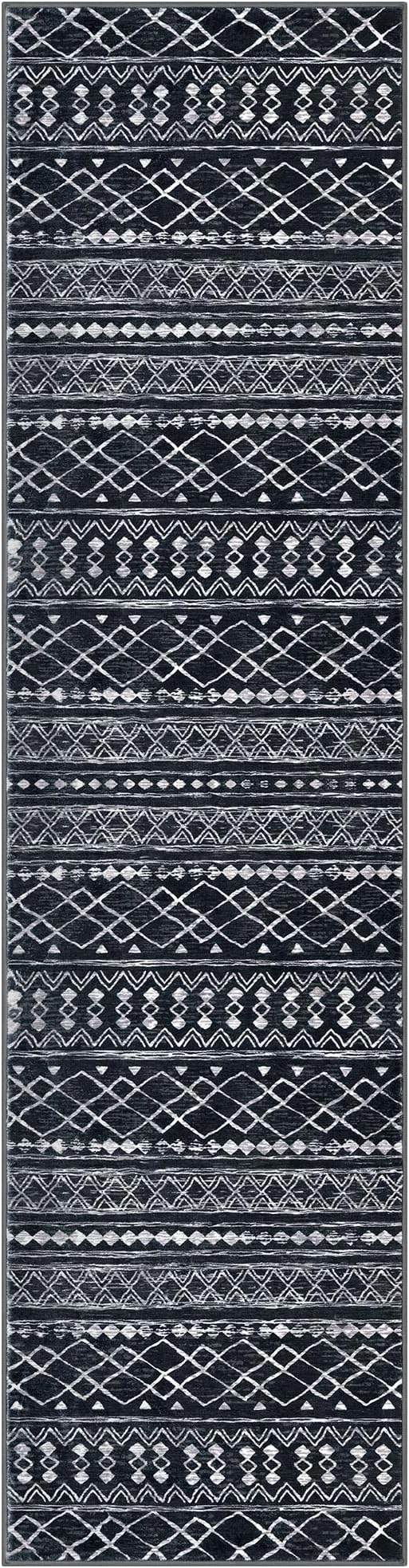 KUTA Moroccan Washable Kitchen Rug, 2x7 Non-Slip Vintage Black Boho Hallway Runner Rugs Ultra Soft Distressed Geometric Floor Carpet Runners for Bedroom Laundry Living Room
