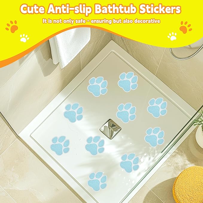 Non-Slip Bathtub Stickers, 20 Large PCS Safety Bathroom Tubs Showers Treads Adhesive Decals with Premium Scraper (Blue)