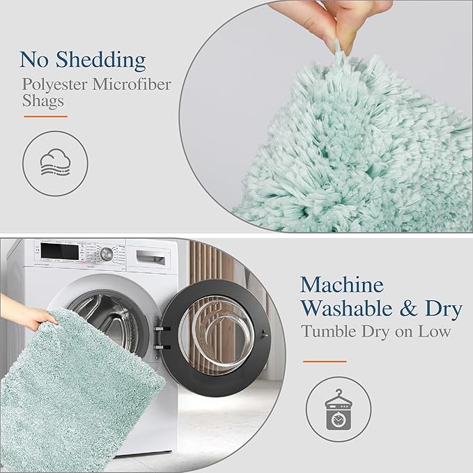 Walensee Large Bathroom Rug (24 x 60, Aqua) Extra Soft and Absorbent Shaggy Bath Mat Machine Washable Microfiber Non Slip Rubber Back