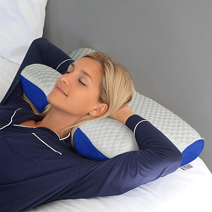 Cooling Gel Pillow for Neck and Shoulder Pain – Memory Foam Cervical Pillow with Orthopedic Contour Support & Ventilated Cover – For Pain Relief & Alignment – Side, Back & Stomach Sleepers + Free Mask