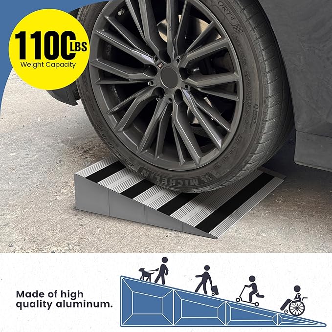 1" Rise Modular Threshold Ramp for Doorways, Stable Wheelchair Ramp for Home Steps, Aluminum Door Ramp and Curb Ramp for Scooters, Power Chairs, Cars, 1100LBS Load Capacity