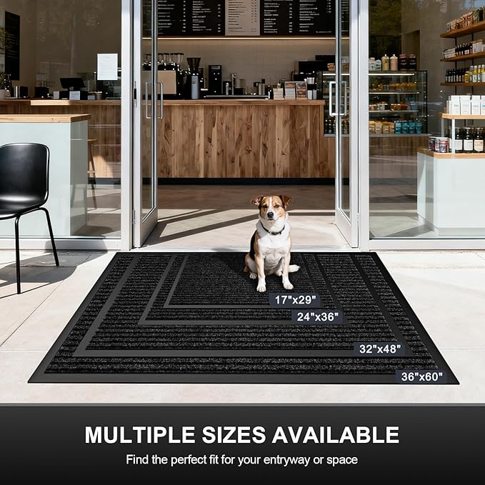 Non-Slip Waterproof Rubber Door Mat, 2'7" x 4' Commercial Floor Mat for High Traffic Areas, Easy Clean Low Profile, for Entrance, Indoor/Outdoor, Office, Patio, Garage