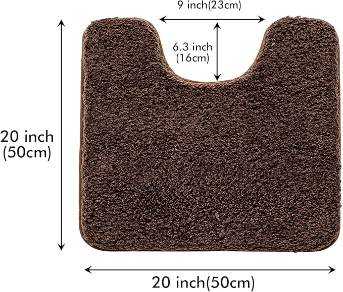 MIULEE Microfiber Toilet Bath Mat U-Shaped Contour Shaggy Rugs Non Slip Extra Thick Soft Absorbent Water for Bathroom Commode Machine Washable(20x20 Inch, Brown)