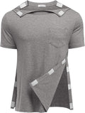 Deyeek Shoulder Post Surgery Recovery Shirts for Men Full Tear Away Short Sleeve T Shirt Adaptive Chemo Clothing