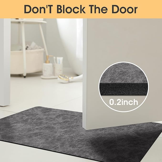 ACCUMTEK Ultra Thin Bath Mat, Upgrade Backing Non Slip Thin Bath Mats Fit Under Door, Quick Dry Ultra Absorbent Bathroom Rugs, Machine Washable Bath Rugs for Bathroom, Charcoal Gray/Crackle/24 x17