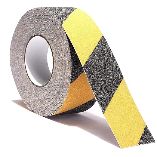 RELIANCER Anti Slip Safety Grip Tape 2inx60ft Non Skid Tread Safety Tape with High Traction Grit Yellow & Black Marking Self-Adhesive Tape Hazard Caution Warning Tape for Stairs Steps Deck