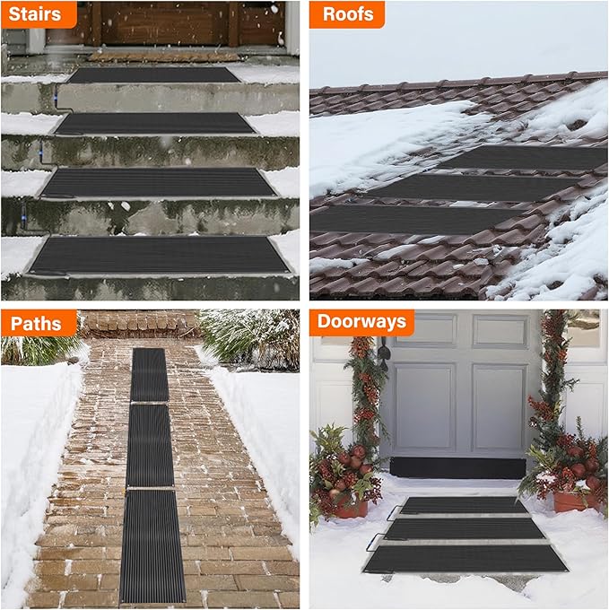 Snow Melting Mats Outdoor 20 x 60 inch, Non-Slip Heated Outdoor Mats 338W 120V, Heated Driveway Mats with UL and ETL Certificate Power Cord, Suitable for Most Entryways
