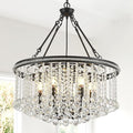 6-Light Black Crystal Chandelier Modern 21.6'' Contemporary Round Pendant Chandeliers Crystal Ball Luxury Ceiling Hanging Lighting for Living Dining Room Kitchen Island Bedroom Entryway Foyer