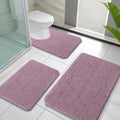 OLANLY Bathroom Rugs Sets 3 Piece, Soft Absorbent Chenille Bath Mats and U-Shaped Contour Toilet Rug, Quick Dry, Home Decor Accessories, Bath Mat Set for Bathroom (30"x20"+24"x16"+24"x20", Deep Plum)