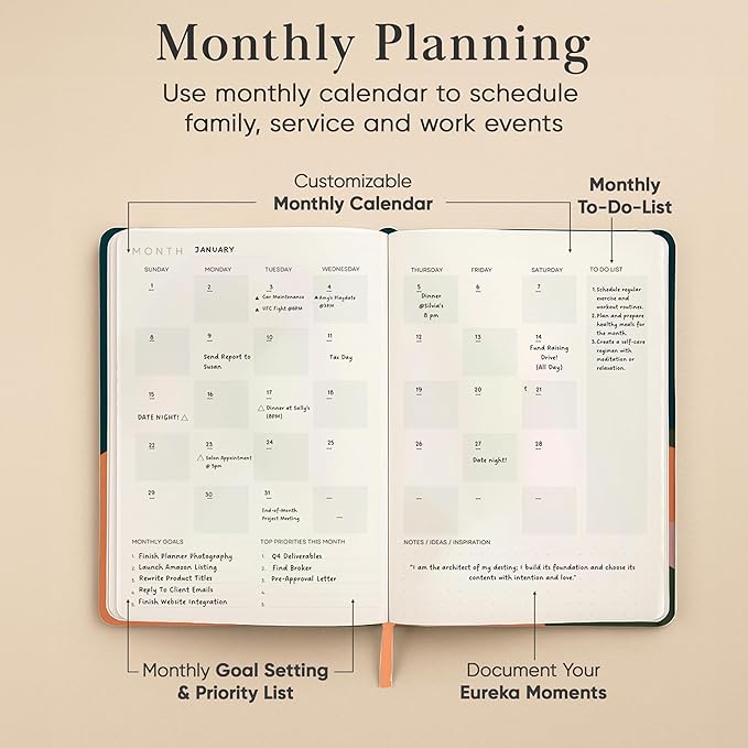 2026 Planner, Daily Journal & Gratitude Journal All-In-One with To Do List, Self Care Prompts & Habit Tracker - 7 x 10 - Green