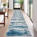 KOZYFLY Modern Abstract Hallway Runner, 2x12 Washable Rug Runner Non-Slip Soft Striped Kitchen Runner Rug, Light Blue Print Carpet for Entryway Bathroom Laundry Room Foyer