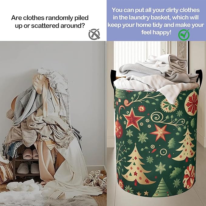 Christmas Balls Laundry Basket, Tree Oxford Cloth Laundry Hamper With Handle Foldable Portable Clothes Storage Basket Storage Bag For Laundry Room/Bathroom/Bedroom/Dormitories