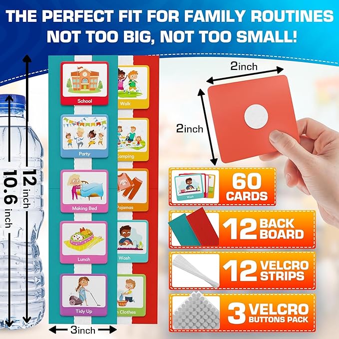Premium 60 pcs Visual Schedule for Kids with Autism12 bords Black Bag Reward Chart Chore Bedtime Routine Toddlers Timetable Autistic Children Wall Planner Daily ADHD at Home School Learning Materials
