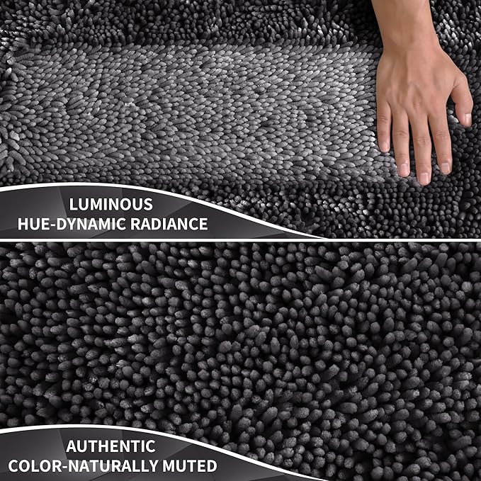 Yimobra Bathroom Rugs Sets 2 Piece, Soft Absorbent Bath Mat and U-Shaped Toilet Rug with Non Slip Backing, Luxury Shaggy Bath Mats for Bathroom, Machine Washable, 24"x17"+24"x20", Dark Grey