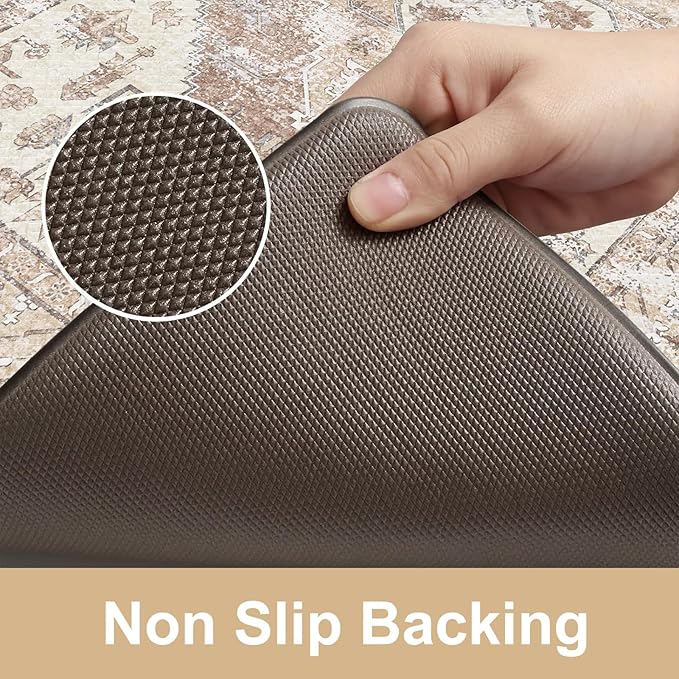 KIMODE Kitchen Mats Cushioned Anti Fatigue, 20"x39" Farmhouse Kitchen Rug, Non Slip Kitchen Mats for Floor, Padded Kitchen Floor Mats, Standing Desk Mat for Sink, Laundry, Desk Khaki