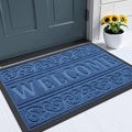 OLANLY Welcome Door Mat Indoor Outdoor Entrance, Heavy Duty Sturdy Front Door Mat, Waterproof All-Weather Doormat, Stain Resistant, Low Profile, Easy Clean Patio Entryway Mat, 29.5 x 17, Blue