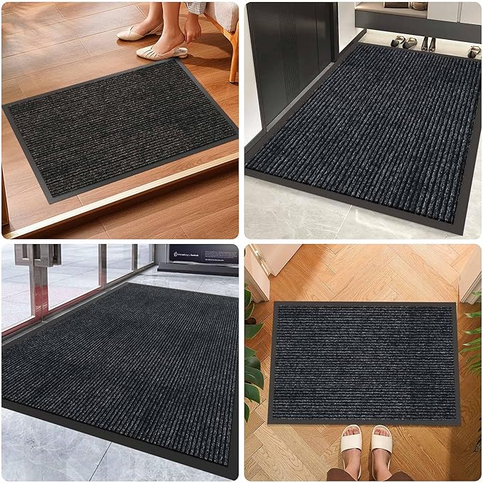 Indoor Outdoor Door Mat, 6’ x 4' Doormat for Entryway, Rubber Backing Non Slip Front Door Mat Outside Entrance, Super Absorbent Commercial Floor Mat for Home Office, Grey