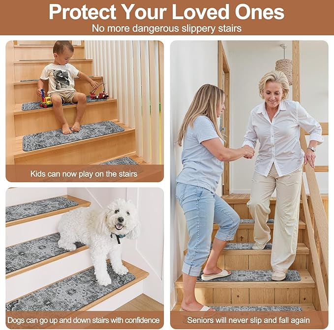 OJIA Stair Treads Non-Slip Landing Rug 31"x31" Matching Mat for Wooden Steps, Square Capet Stair Treads Rubber Backing Stair Runner Anti-Slip Stair Landing Mat