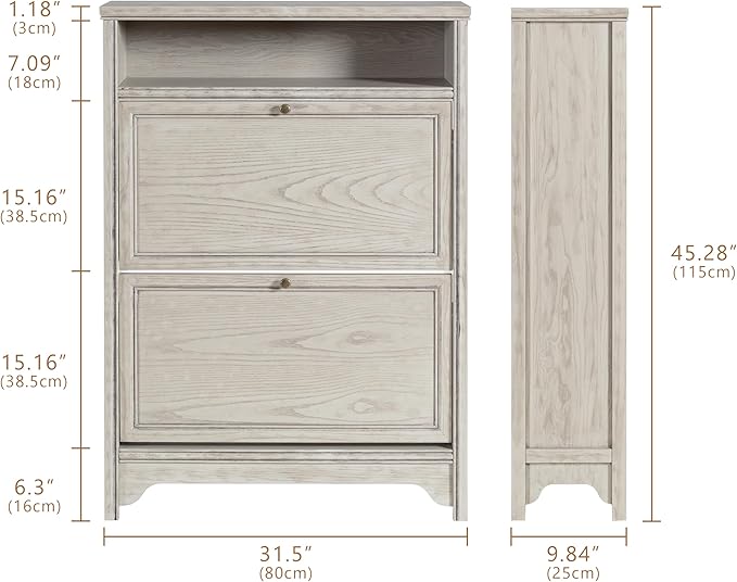Chogori Solid Wood Shoe Storage Cabinet for Entryway - Narrow Freestanding Shoe Organizer with 2 Flip-Up Drawers, Hallway Shoe Rack with Sturdy Wooden Legs for Foyer, Living Room (2, Charcoal Gray)