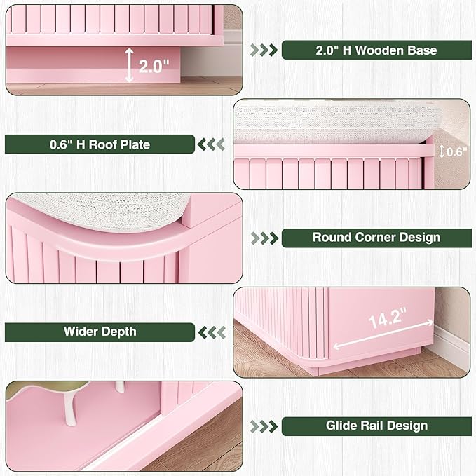 Hall Tree with Bench and Shoe Storage, Entryway Bench with Sliding Door Cabinet, Removable Padded, Metal Wall Hooks and Adjustable Storage Compartments, for Entry, Hallway, Living Room, Pink