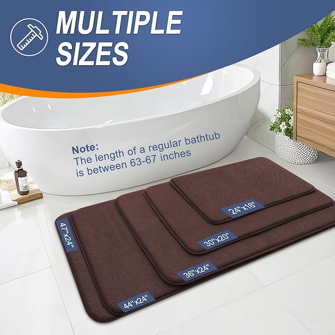 OLANLY Thick Memory Foam Bath Mat Rug 44x24, Extra Soft Absorbent Bathroom Rug, Quick Dry Bath Mats, Non-Slip, Machine Washable Carpet for Bathroom, Tub and Shower, Home Decor Accessories, Brown