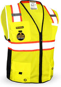 KwikSafety - Charlotte, NC - BIG KAHUNA Safety Vest [11 Pockets] Class 2 ANSI OSHA Reflective Vest Durable High Visibility Vest Construction Safety Vest for Men Industrial Work Gear/Yellow Medium